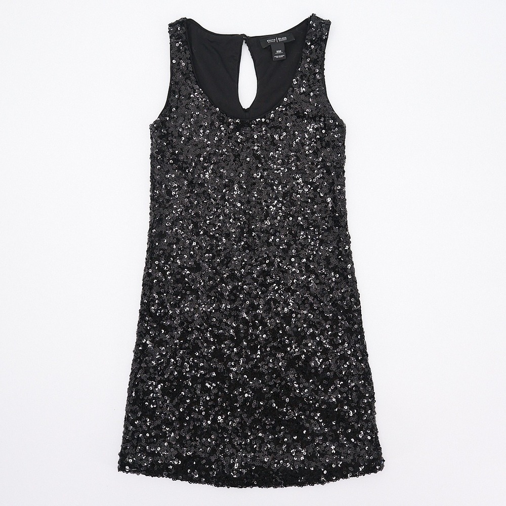 White House Black Market Black Sequin Dress Sleeveless Scoop Neck Keyhole Back